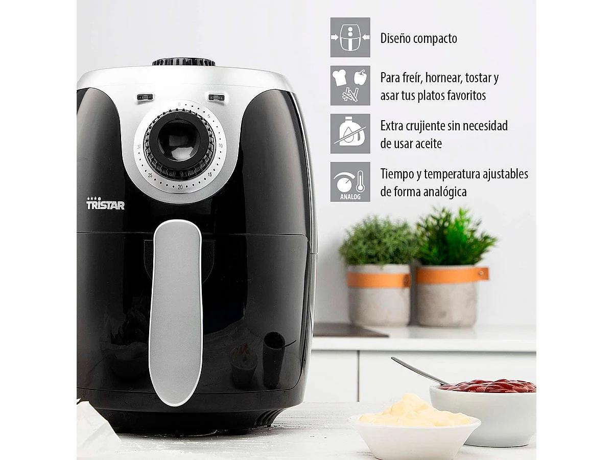 Freidora de aire Tristar FR-6980 Mini Crispy 1000W 2L negro/inox