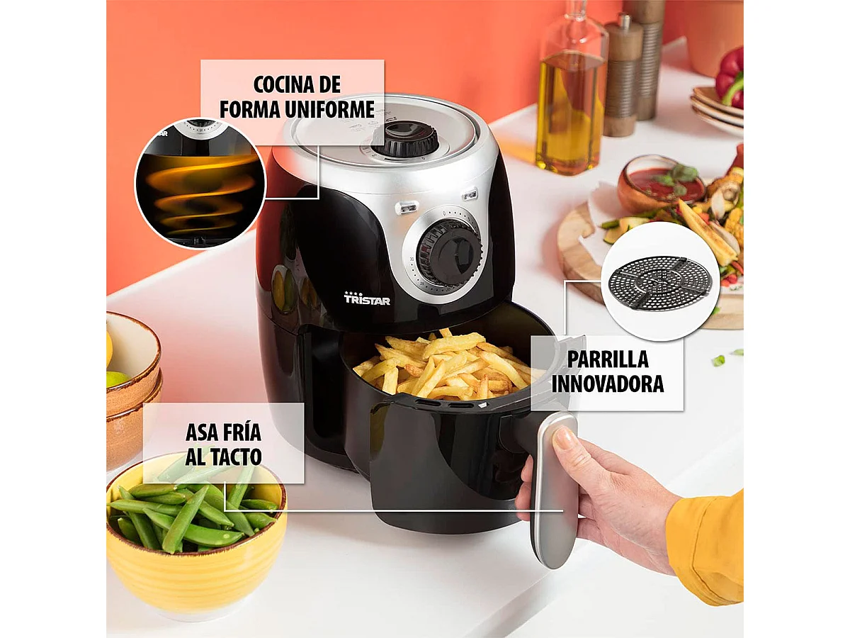 Freidora de aire Tristar FR-6980 Mini Crispy 1000W 2L negro/inox