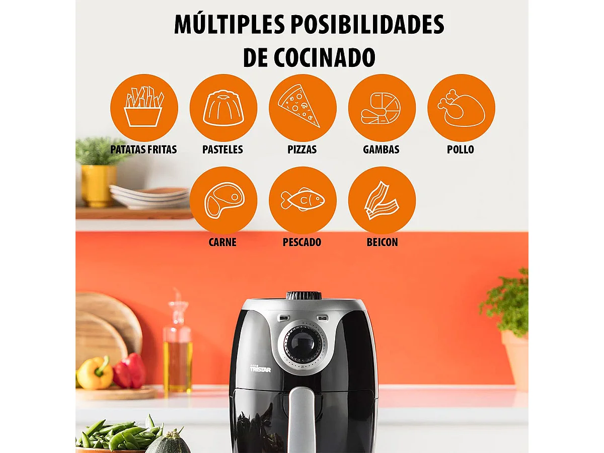 Freidora de aire Tristar FR-6980 Mini Crispy 1000W 2L negro/inox