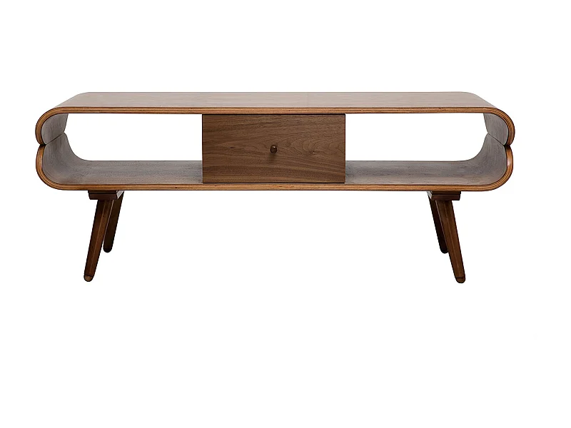 Mueble TV vintage con compartimentos de almacenaje de madera oscura 132 cm TAKLA