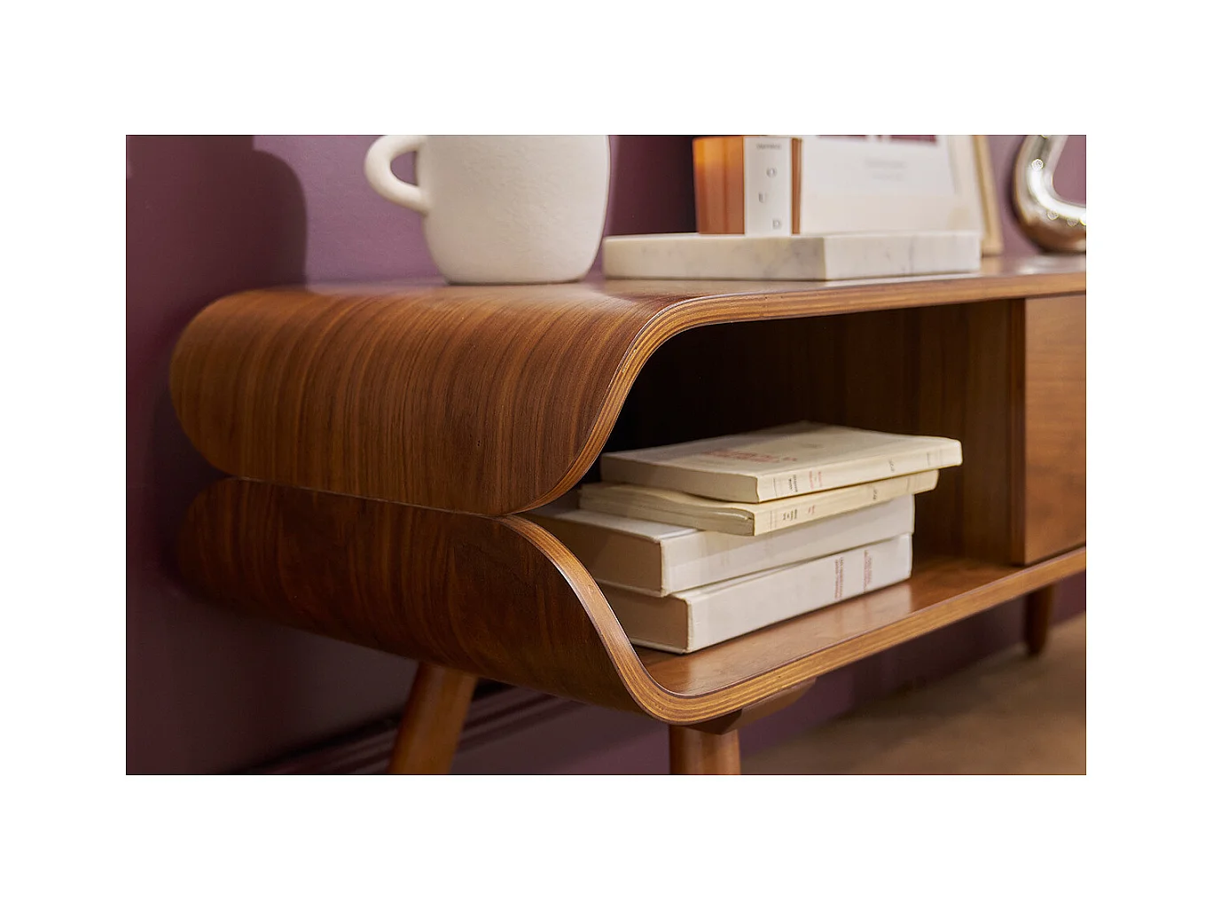 Meuble TV vintage en bois foncé avec rangements L132 cm TAKLA