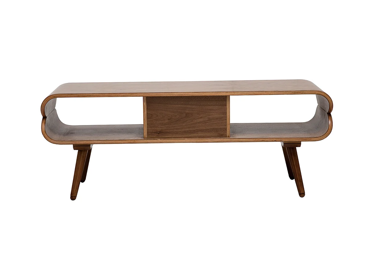 Meuble TV vintage en bois foncé avec rangements L132 cm TAKLA