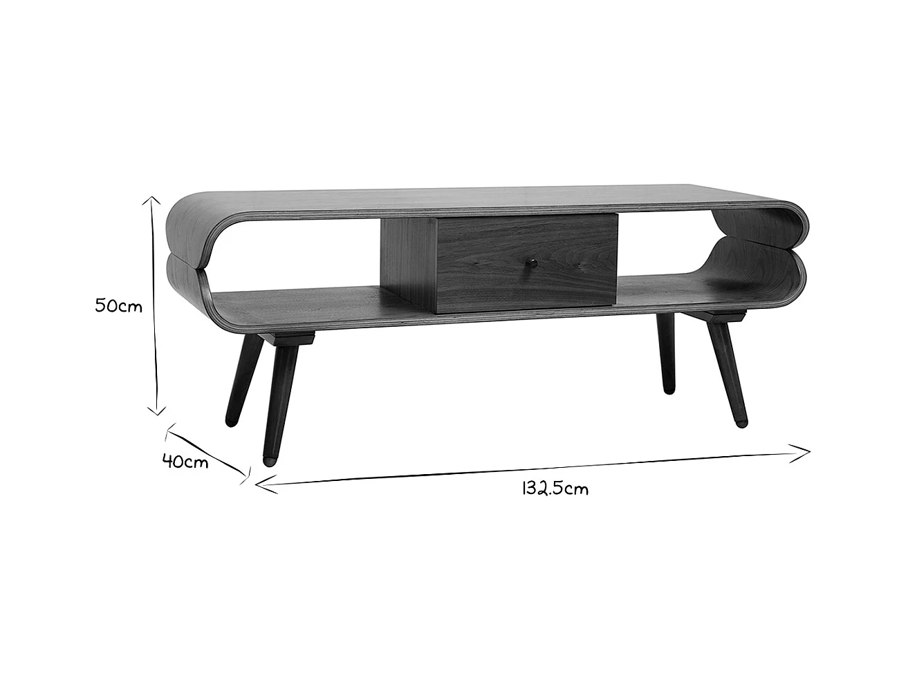 Meuble TV vintage en bois foncé avec rangements L132 cm TAKLA