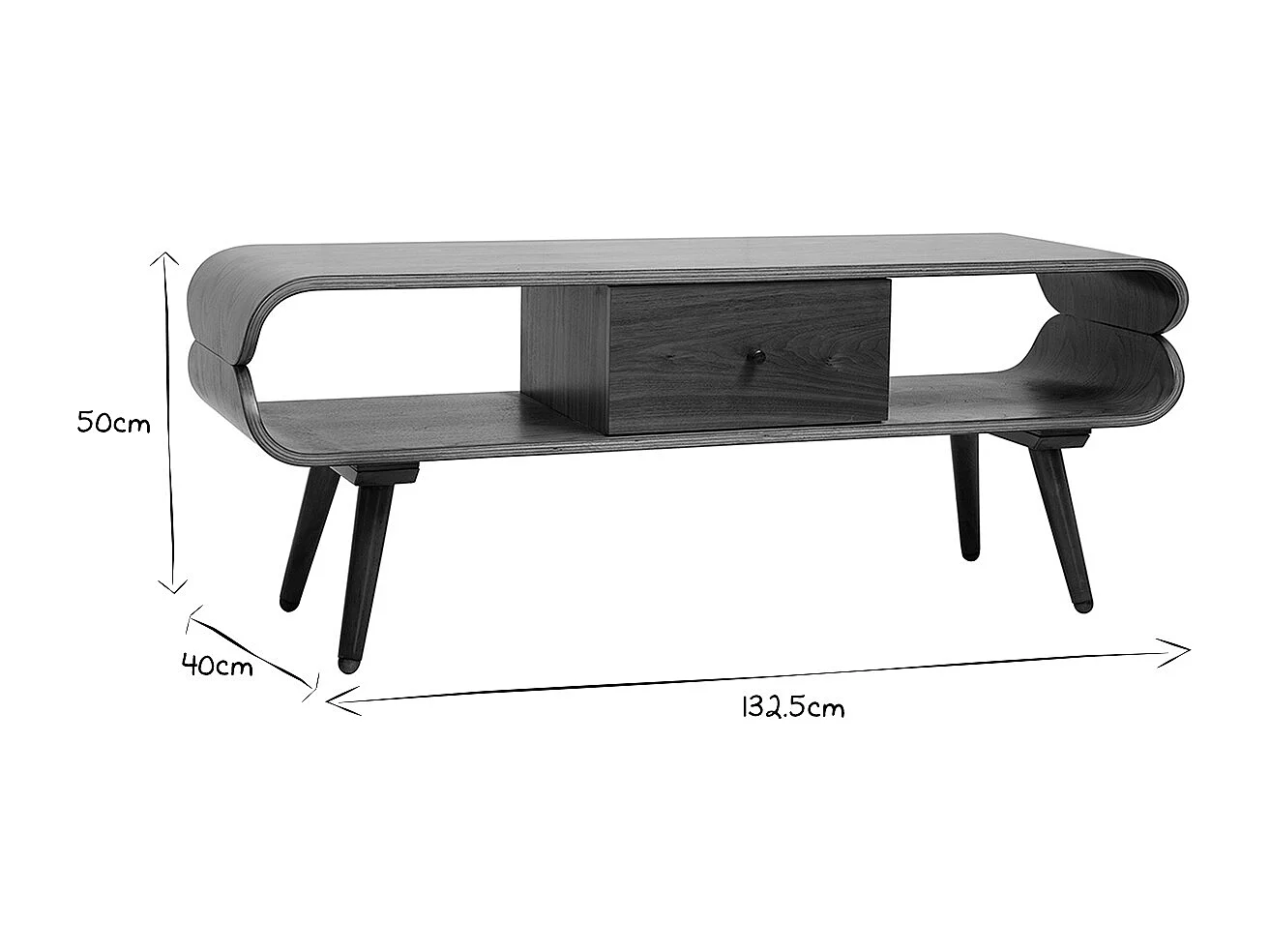 TV-Schrank mit Ablagefächern aus dunklem Holz B 132 cm TAKLA