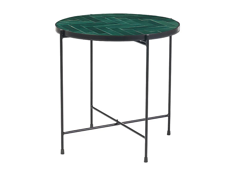 Mesa de centro redonda de cerámica verde oscuro y metal negro D50 cm KOTTA
