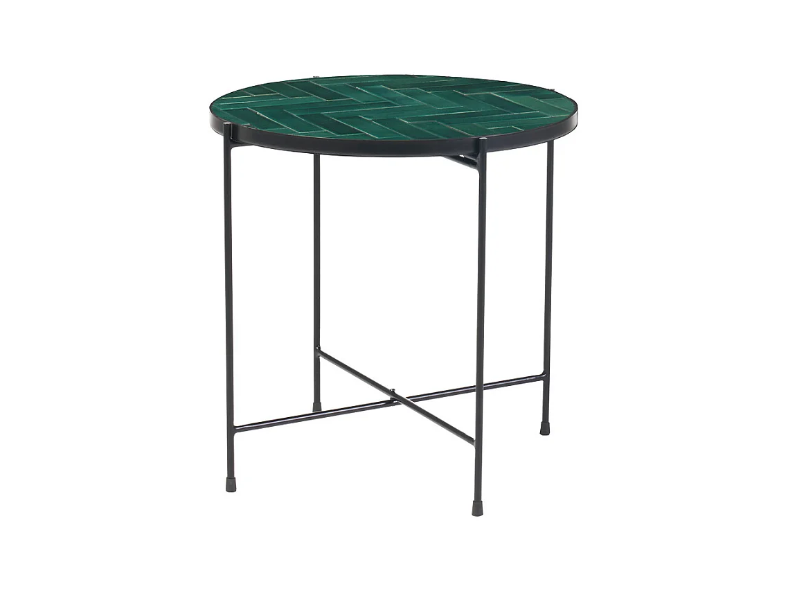 Tavolino rotondo in ceramica verde scuro e metallo nero D50 cm KOTTA