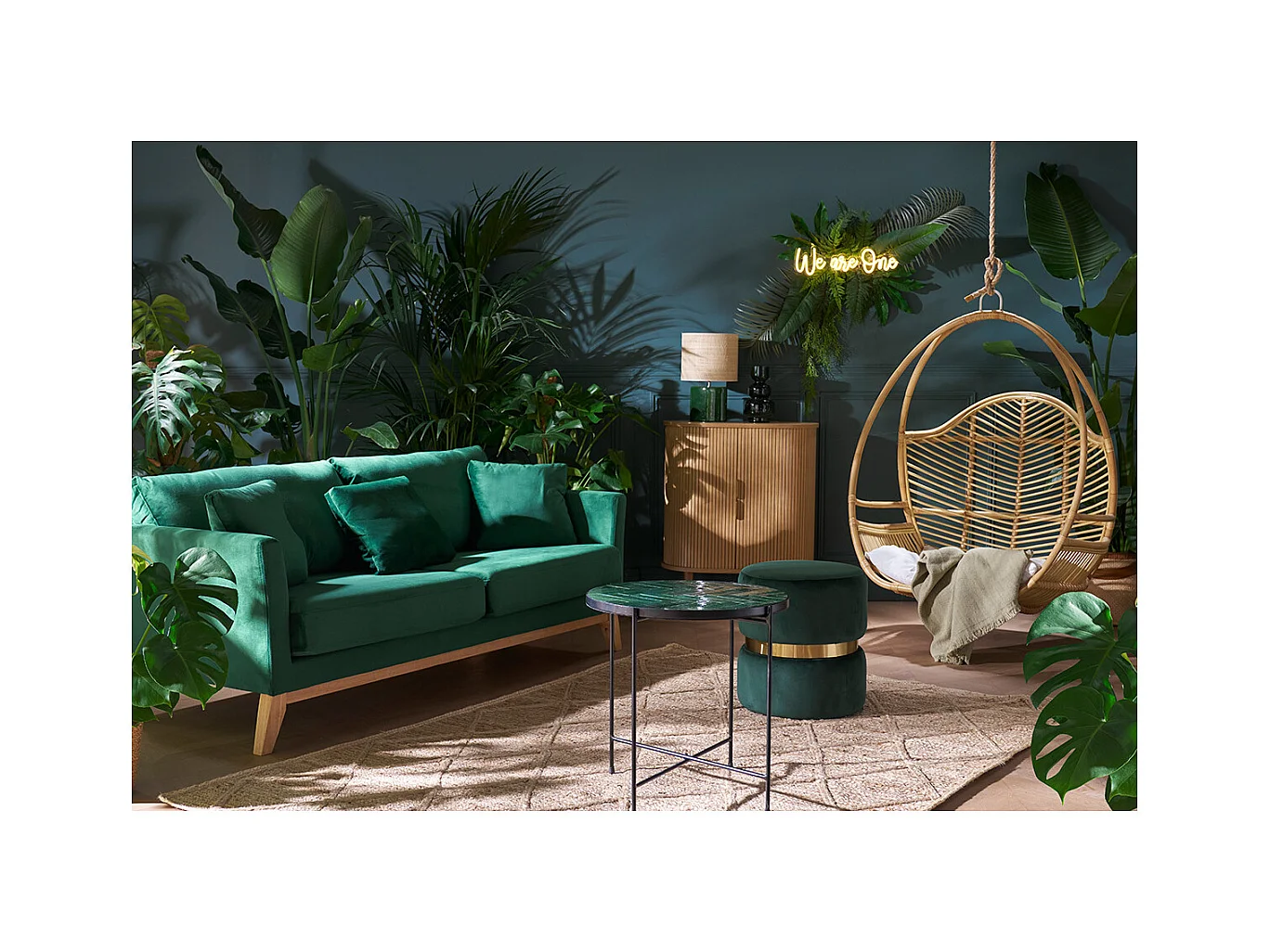 Tavolino rotondo in ceramica verde scuro e metallo nero D50 cm KOTTA