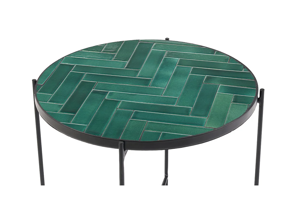 Tavolino rotondo in ceramica verde scuro e metallo nero D50 cm KOTTA