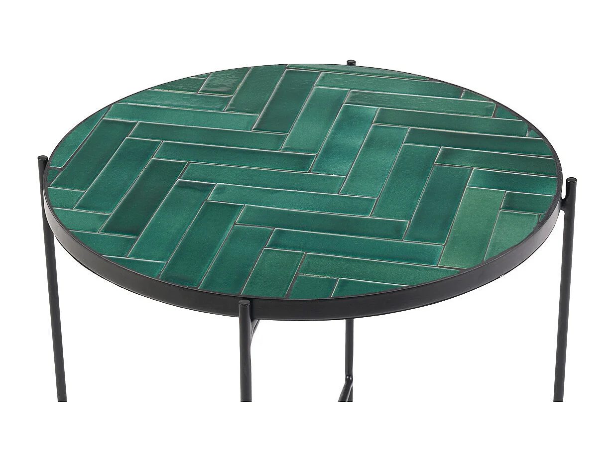 Table basse ronde en céramique vert foncé et métal noir D50 cm KOTTA