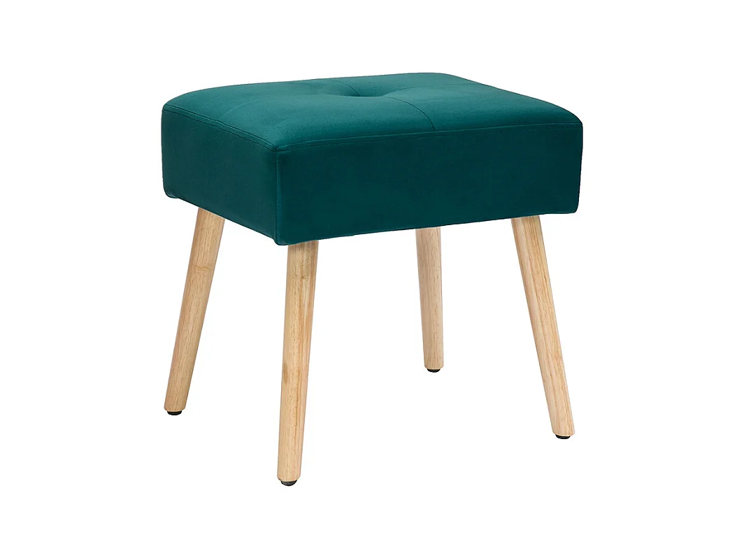 Taburete bajo de terciopelo azul petróleo y madera clara maciza 46 cm GUESTA
