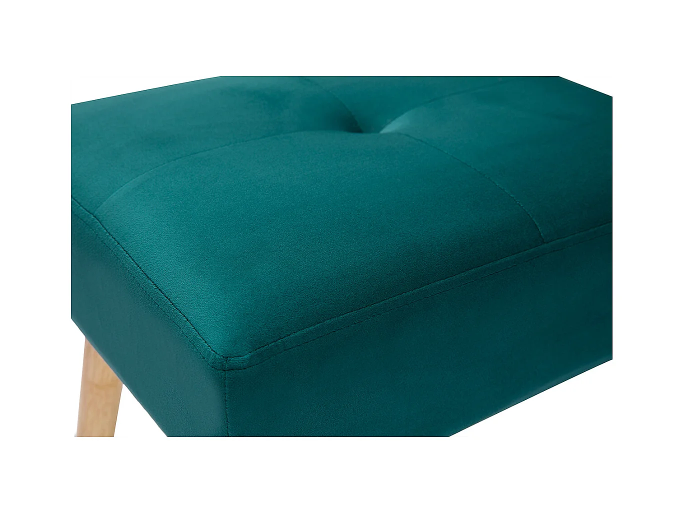 Taburete bajo de terciopelo azul petróleo y madera clara maciza 46 cm GUESTA