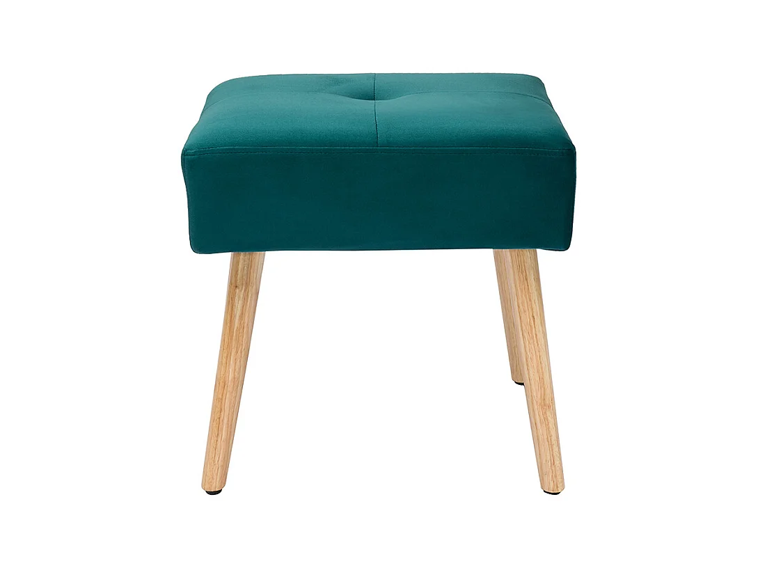 Tabouret bas en tissu velours bleu pétrole et bois clair massif H46 cm GUESTA
