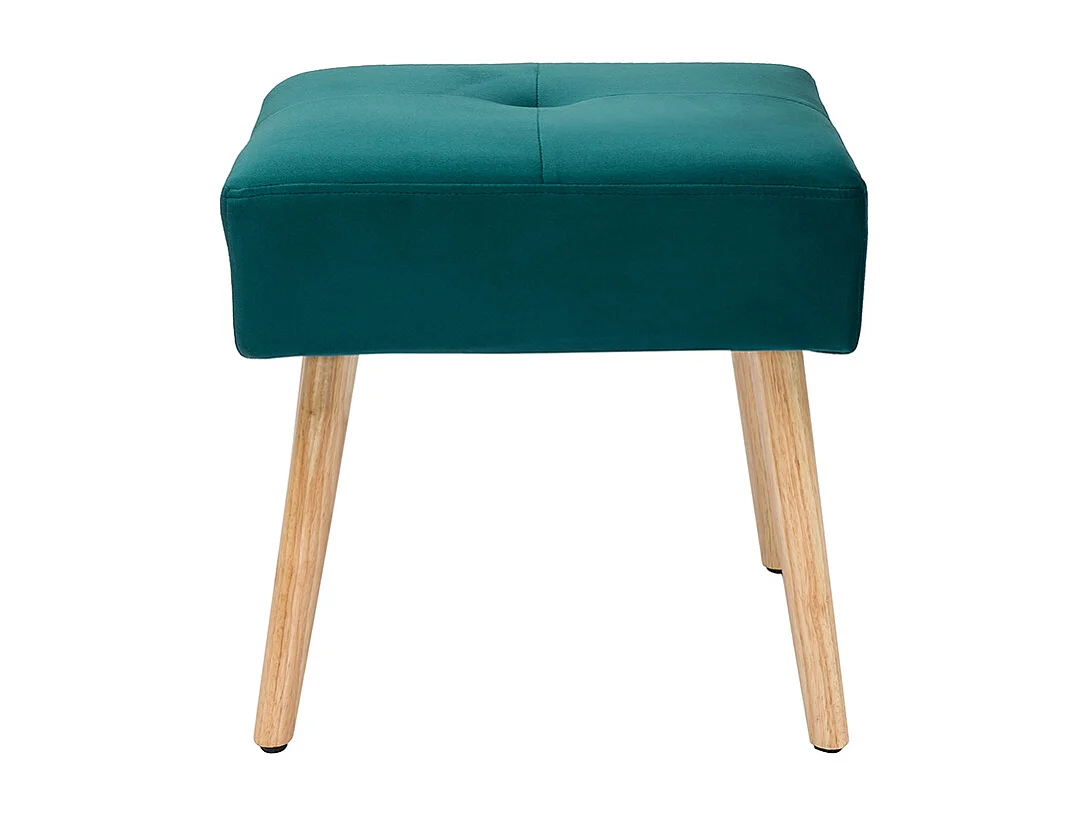 Tabouret bas en tissu velours bleu pétrole et bois clair massif H46 cm GUESTA