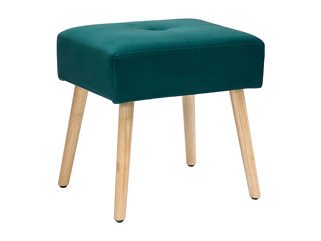 Tabouret bas en tissu velours bleu pétrole et bois clair massif H46 cm GUESTA