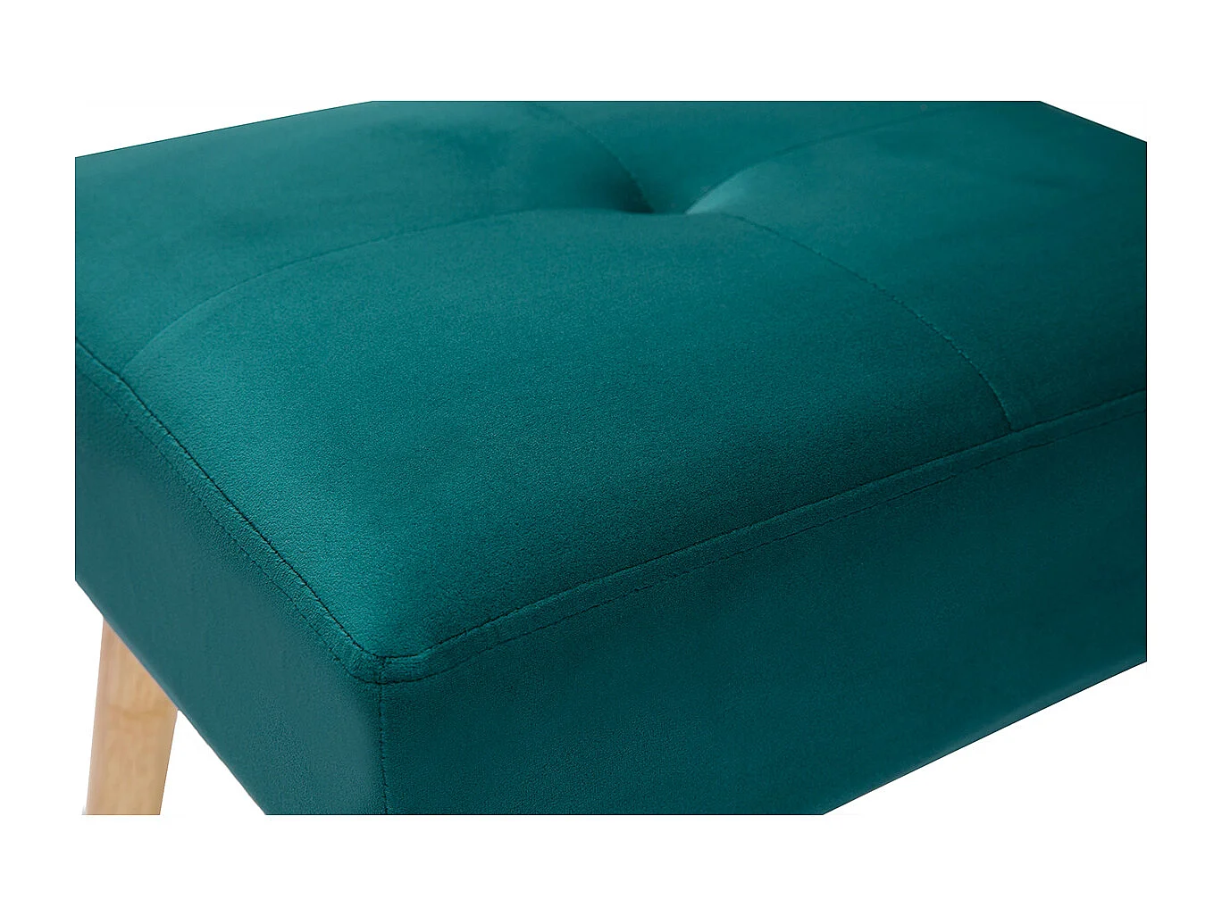 Tabouret bas en tissu velours bleu pétrole et bois clair massif H46 cm GUESTA
