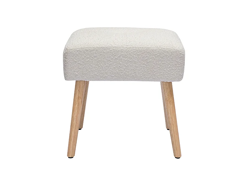 Niedriger Hocker aus weißem Stoff mit Bouclé-Wolleffekt und hellem Massivholz H46 cm GUESTA