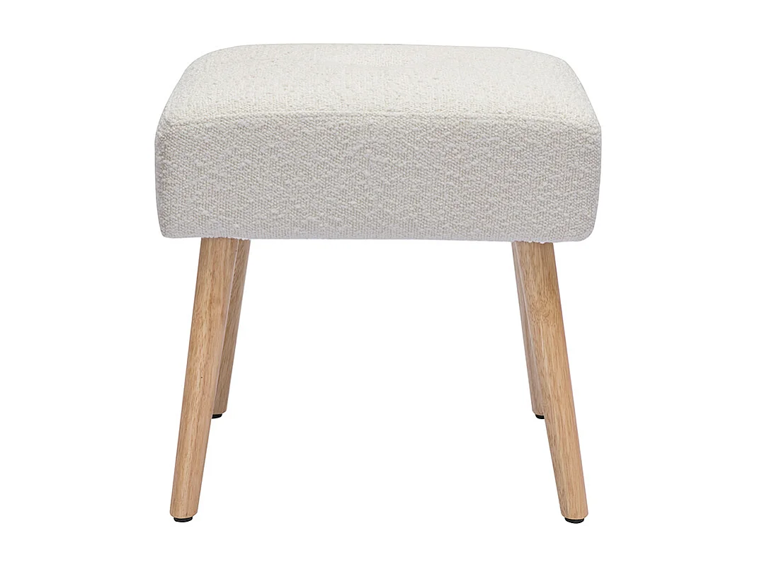 Tabouret bas en tissu effet laine bouclée blanc et bois clair massif H46 cm GUESTA