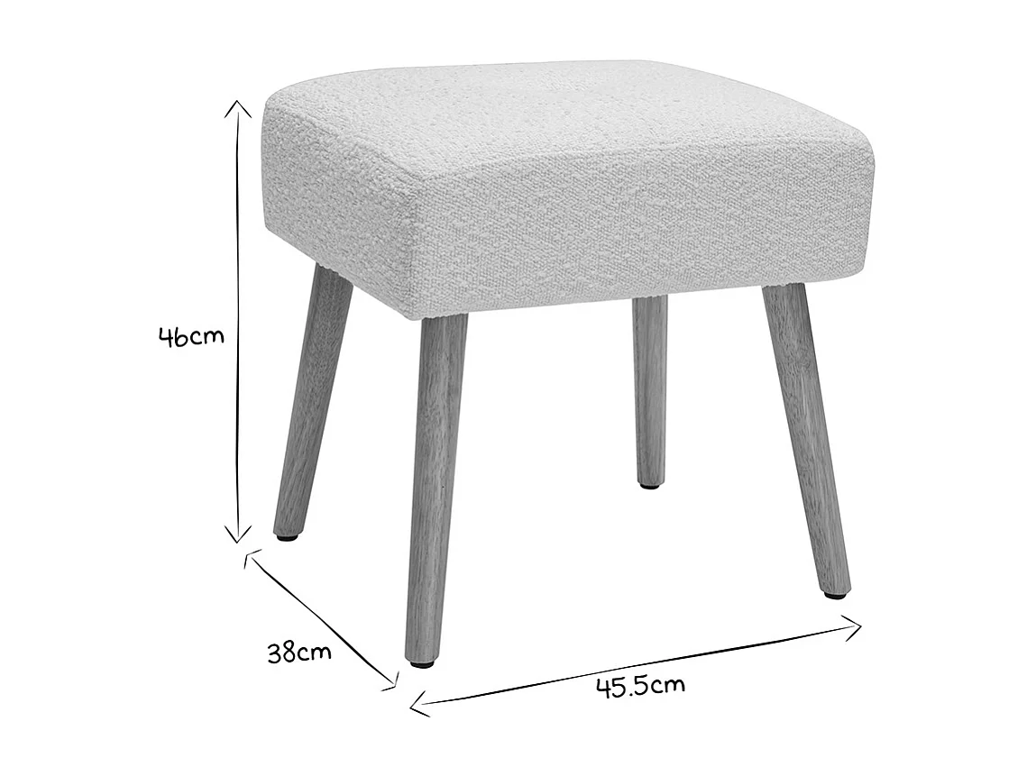 Tabouret bas en tissu effet laine bouclée blanc et bois clair massif H46 cm GUESTA