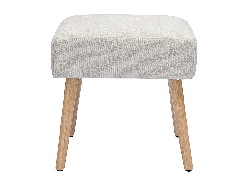 Tabouret bas en tissu effet laine bouclée blanc et bois clair massif H46 cm GUESTA