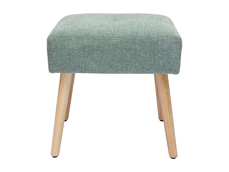 Tabouret bas en tissu effet velours texturé vert céladon et bois clair massif H46 cm GUESTA