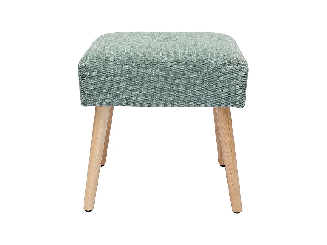 Tabouret bas en tissu effet velours texturé vert céladon et bois clair massif H46 cm GUESTA