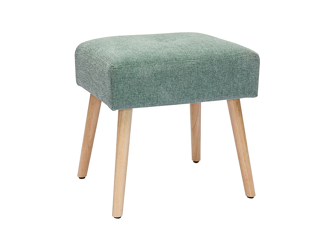 Tabouret bas en tissu effet velours texturé vert céladon et bois clair massif H46 cm GUESTA