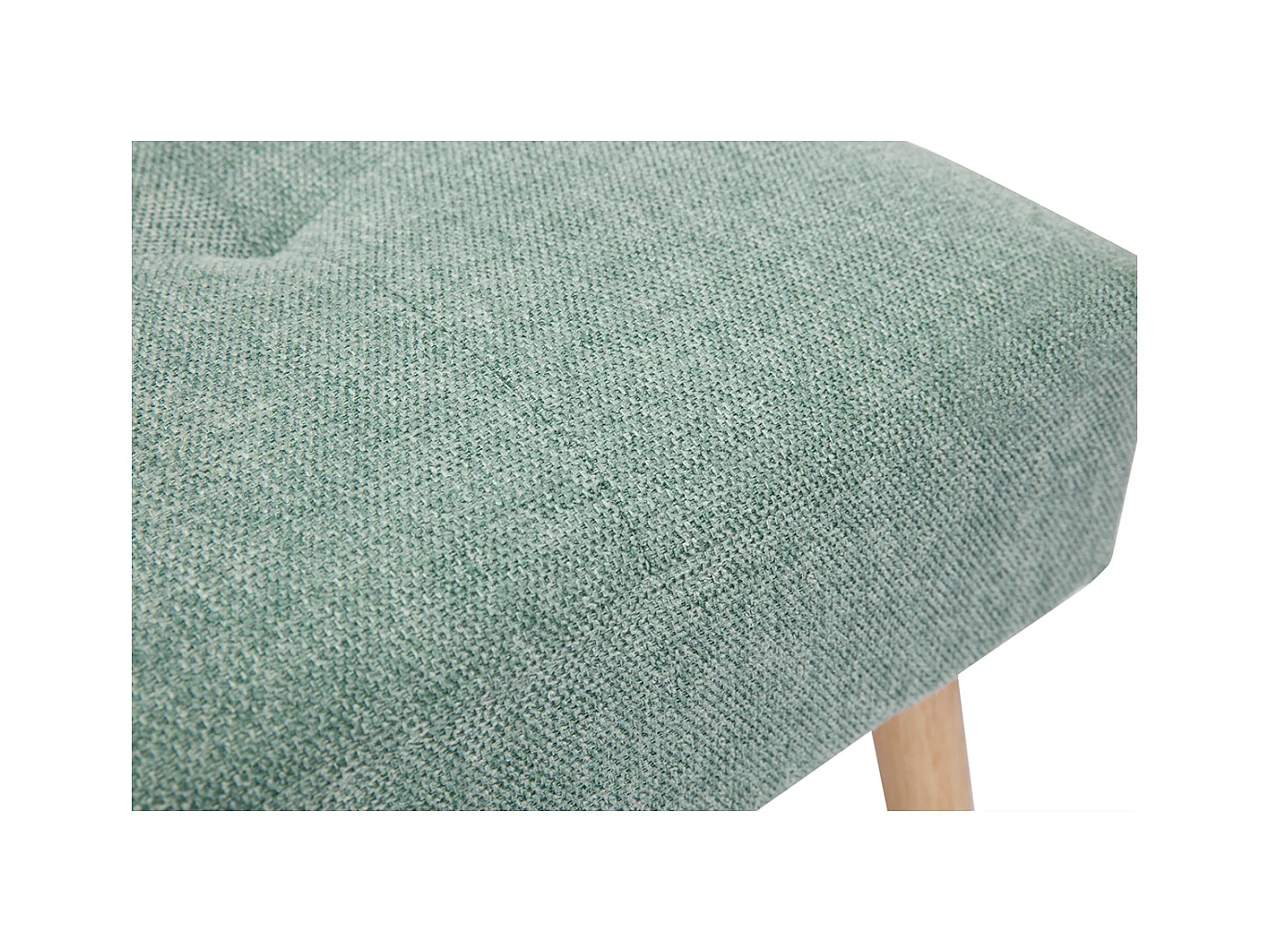 Tabouret bas en tissu effet velours texturé vert céladon et bois clair massif H46 cm GUESTA