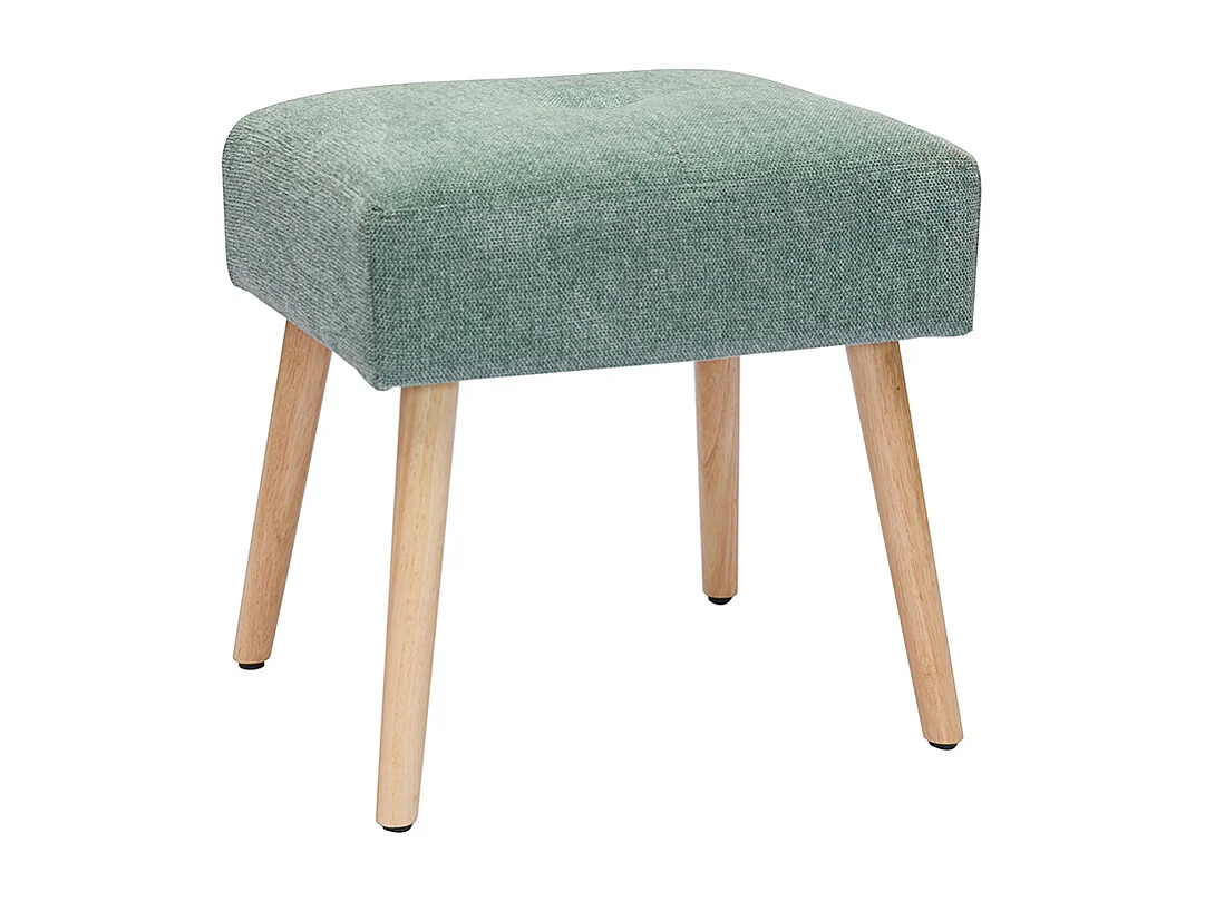 Tabouret bas en tissu effet velours texturé vert céladon et bois clair massif H46 cm GUESTA
