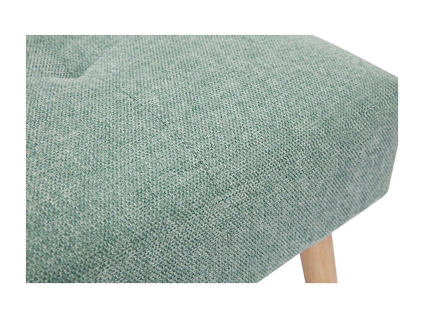 Tabouret bas en tissu effet velours texturé vert céladon et bois clair massif H46 cm GUESTA