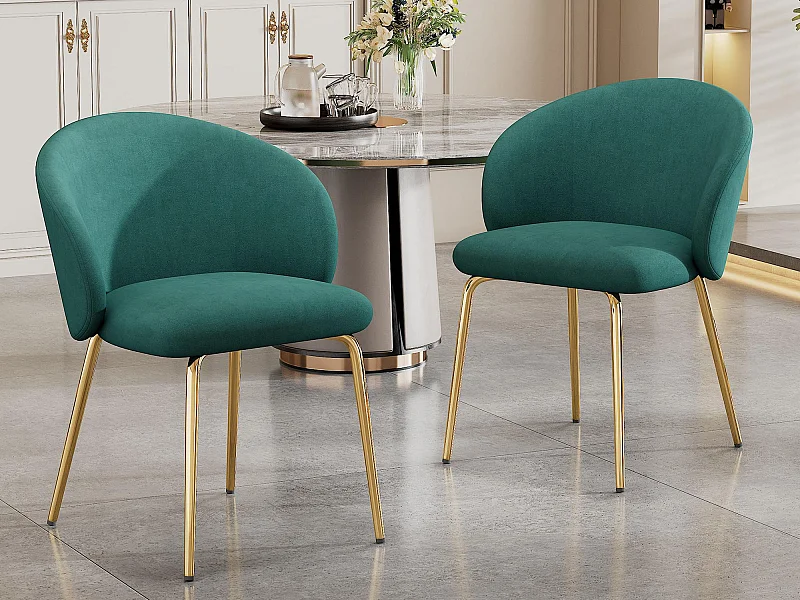 Zestaw 2 krzeseł z weluru - nogi w złotym metalu - Zielony