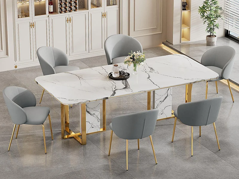 Satz von 6 Sesseln aus Samt - Füße aus vergoldetem Metall - Grau