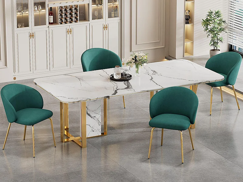 Stel van 4 stoelen in fluweel - metalen poten met goudafwerking - Groen