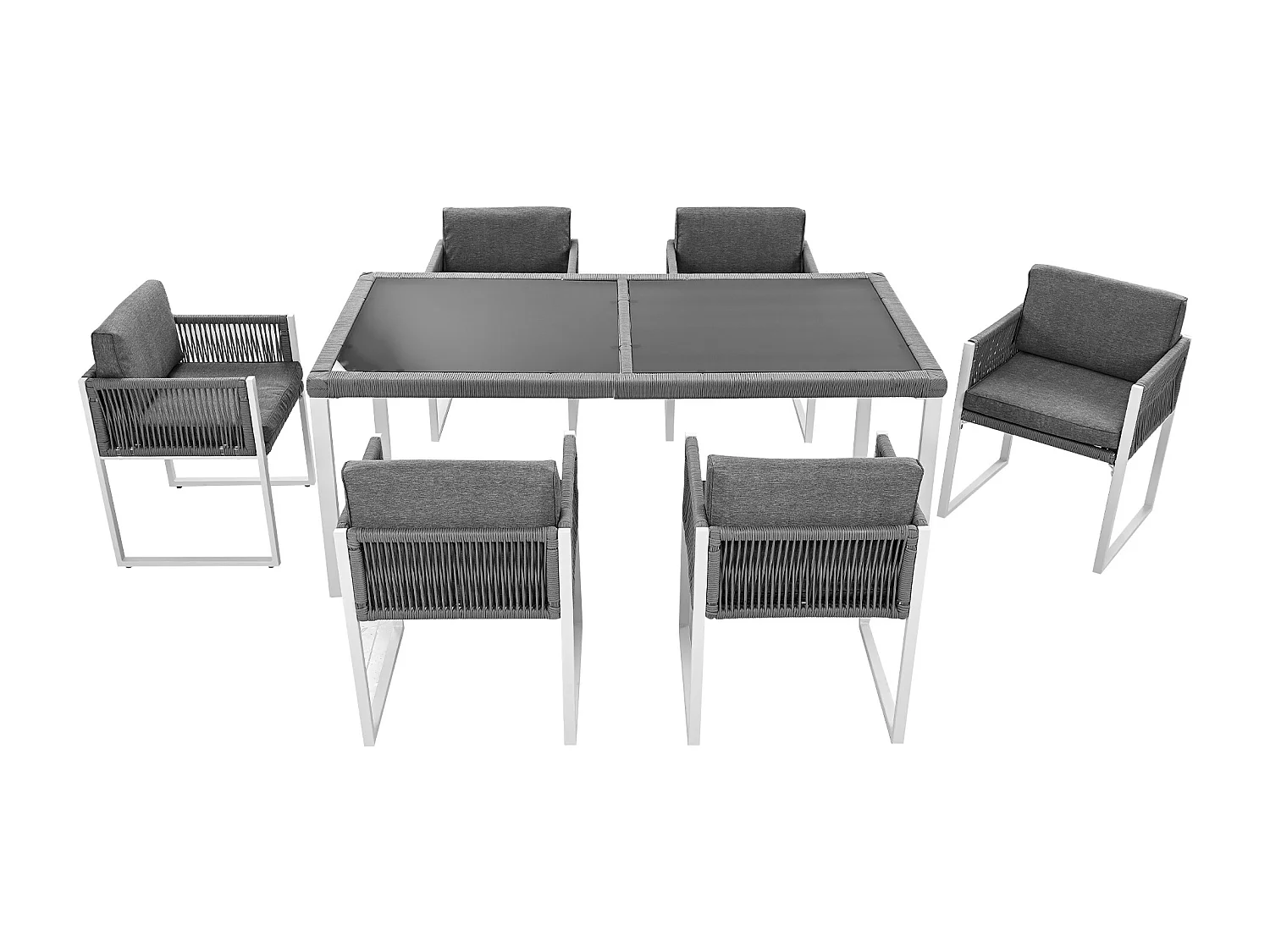 Set da pranzo in giardino per 6 persone - 6 poltrone - 1 tavolo - struttura in ferro zincato - in tessuto rimovibile e lavabile - grigio