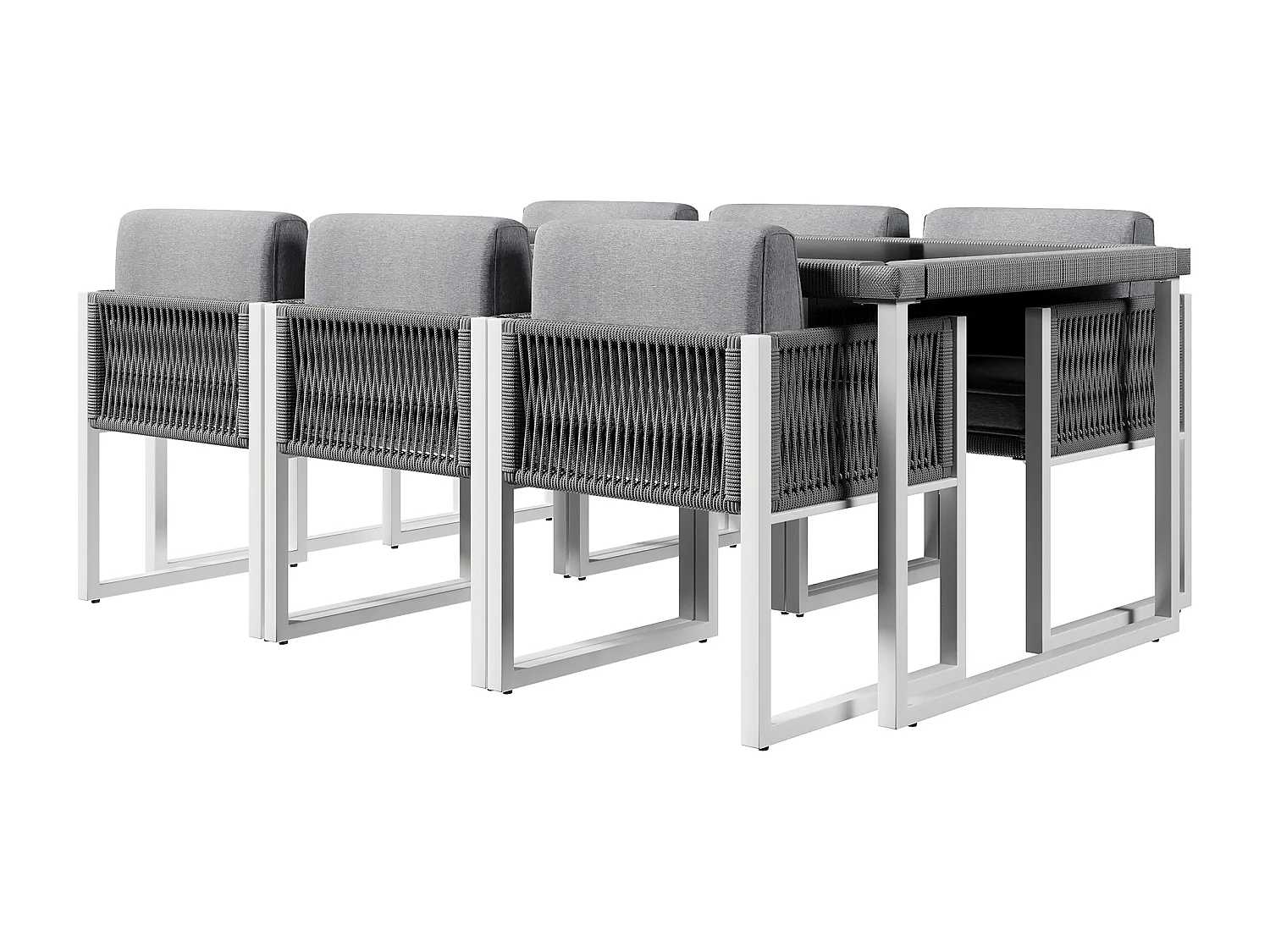 Ensemble de salle à manger de jardin pour 6 personnes - 6 fauteuils - 1 table - structure en fer galvanisé - en tissu amovibles et lavables - gris