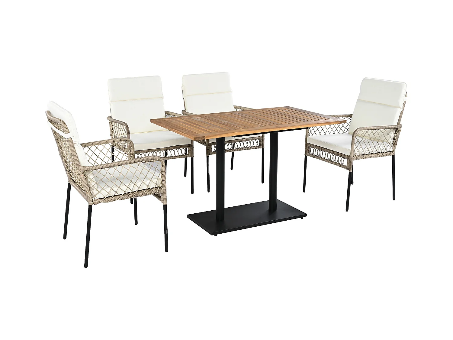 Tuin-eetset voor 4 personen, Massief hout van acacia, structuur van galvaniseerd ijzer, 4 stoelen, 1 tafel, Wit