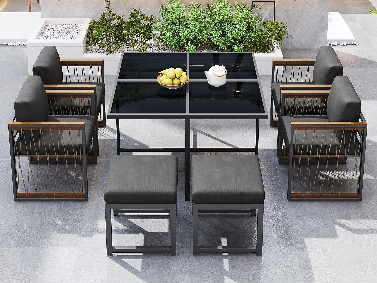 Table à Manger En Verre 150x90cm + 6 Tabourets Assortis - Design Moderne