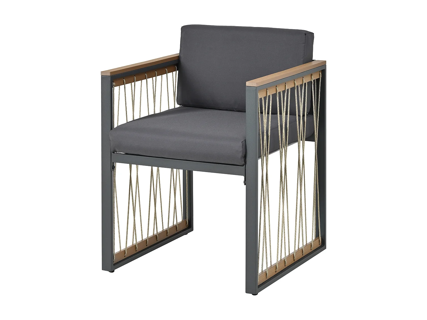 Ensemble de salle à manger de jardin pour 6 personnes, table en verre trempé, structure en fer galvanisé, 4 chaises, 2 tabourets, 1 table, gris