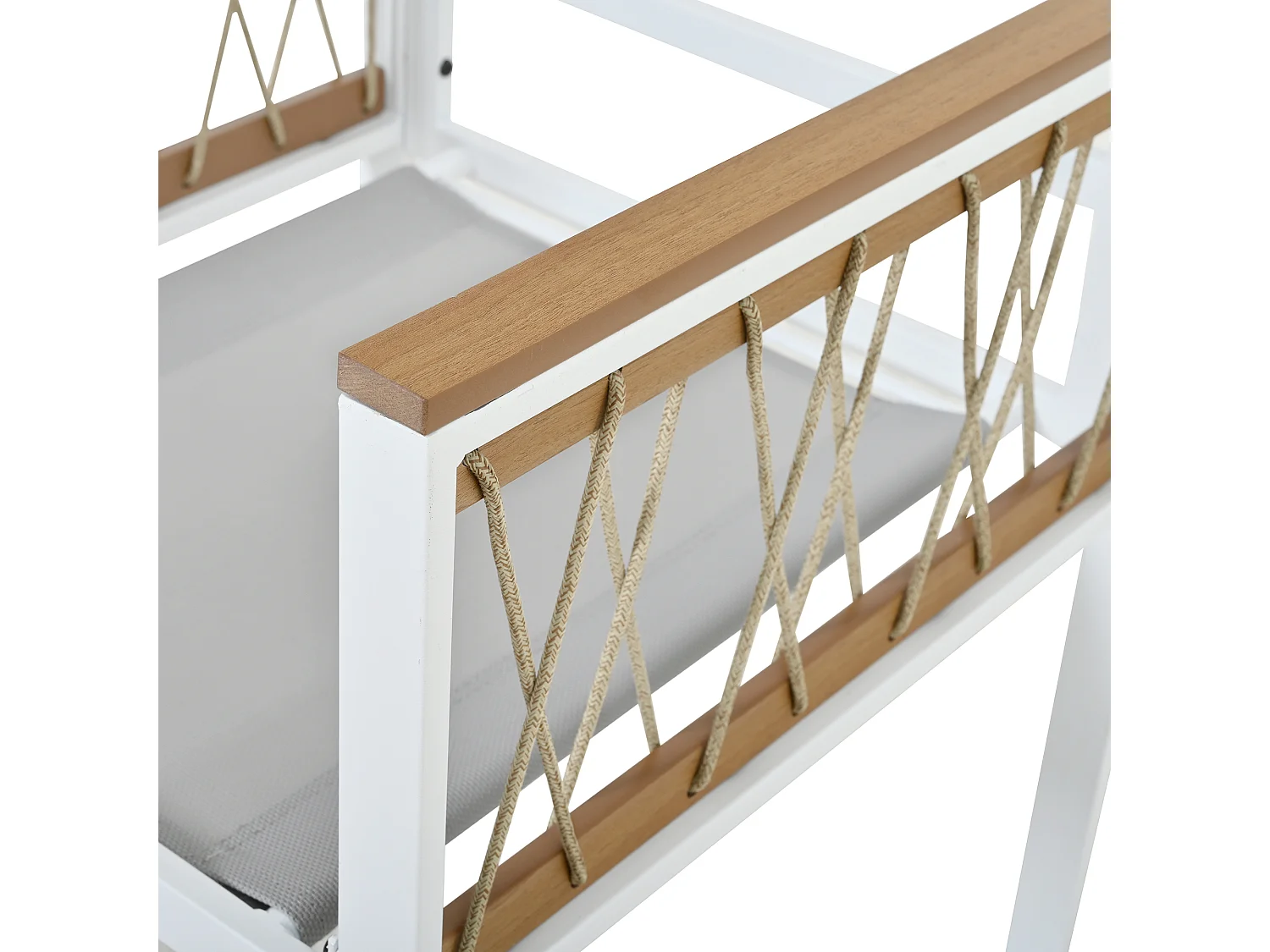 Set da pranzo da giardino per 6 personas, tavolo in vetro temperato, struttura in ferro zincato, 4 sedie, 2 sgabelli, 1 tavolo, Bianco