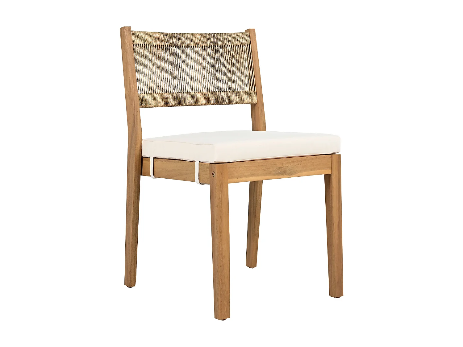 Ensemble de salle à manger de jardin pour 4 personnes - 4 fauteuils - 1 table - structure en fer galvanisé - en tissu amovibles et lavables - Blanc+Naturel
