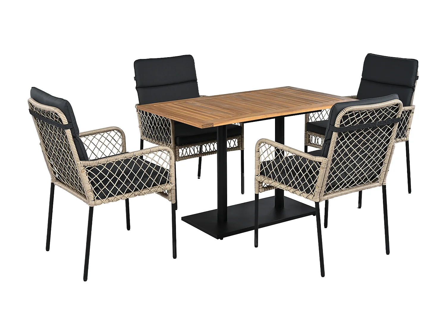 Conjunto de sala de jantar de jardim para 4 pessoas, Madeira maciça de acácia, estrutura em ferro galvanizado, 4 cadeiras, 1 mesa, Preto