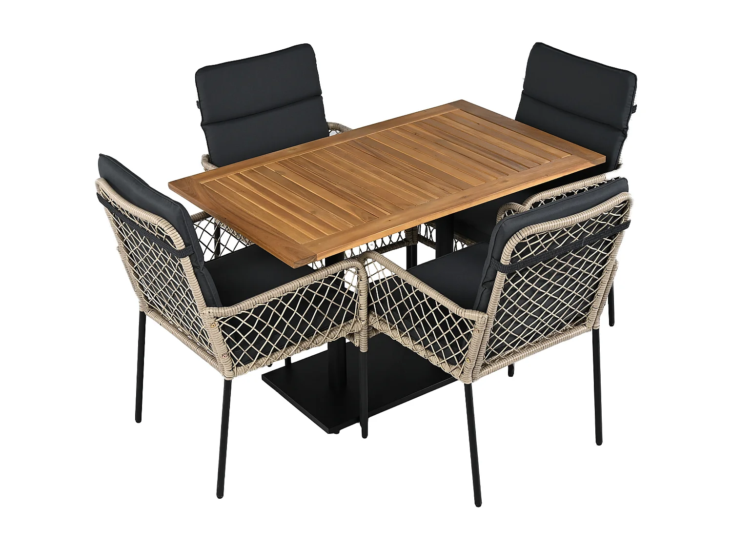 Conjunto de sala de jantar de jardim para 4 pessoas, Madeira maciça de acácia, estrutura em ferro galvanizado, 4 cadeiras, 1 mesa, Preto