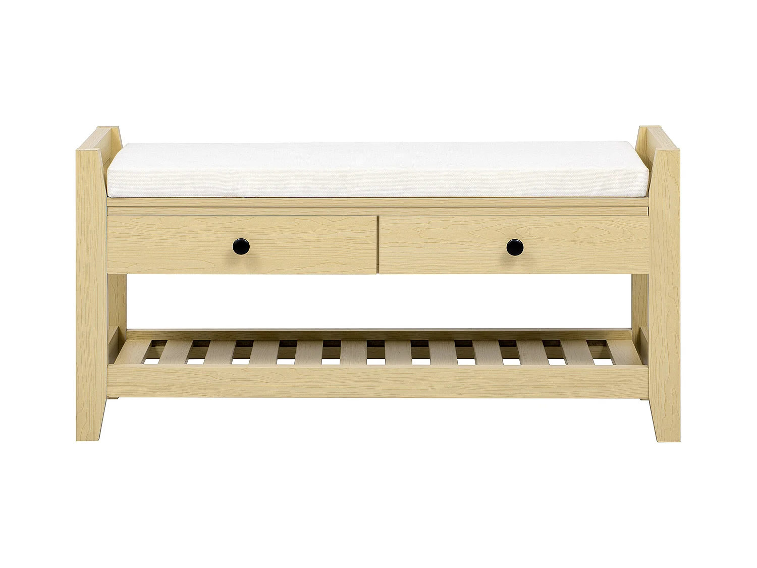 Móvel para sapatos - com assento - com 2 gavetas - com prateleiras abertas - Natural