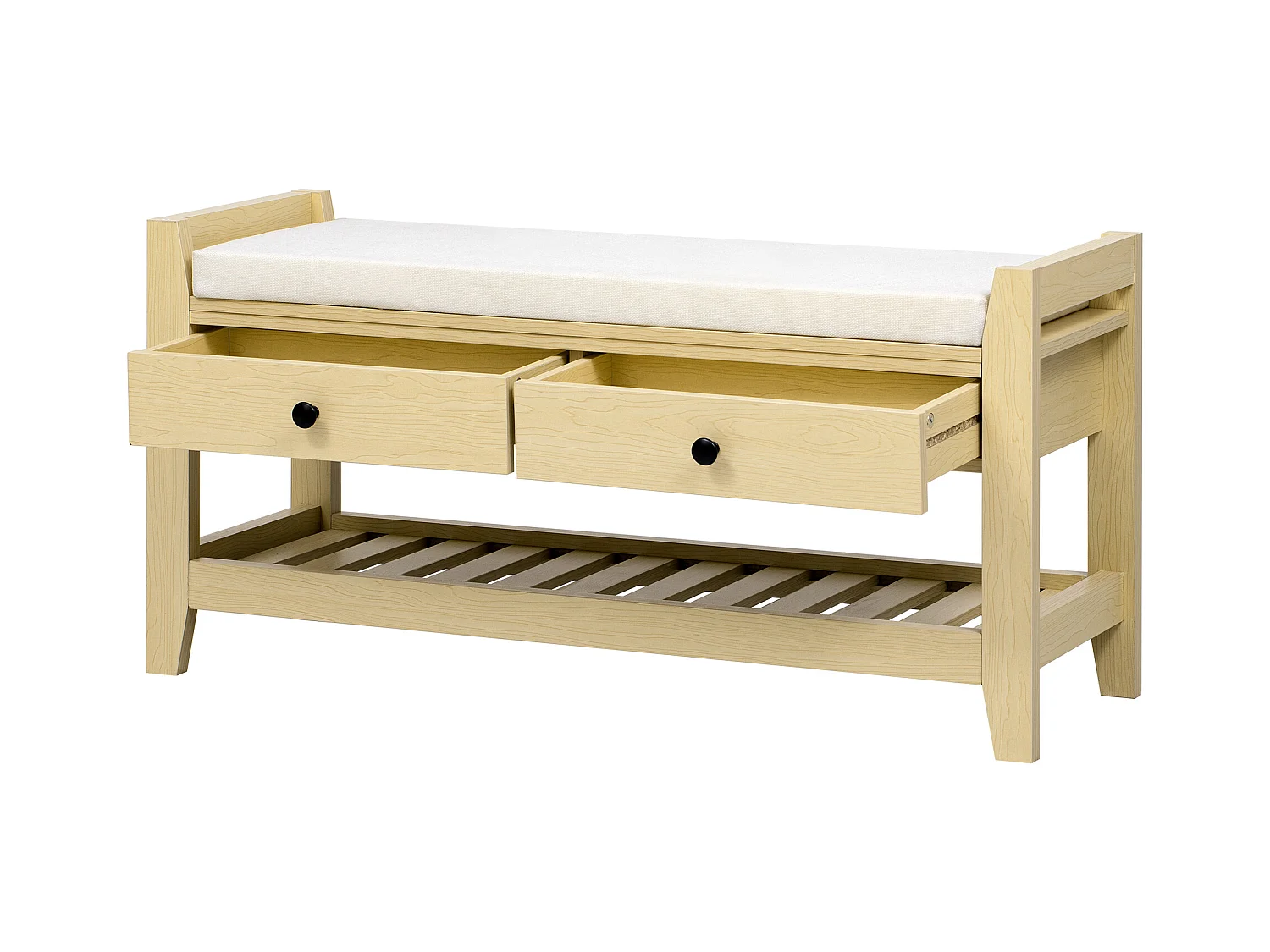 Móvel para sapatos - com assento - com 2 gavetas - com prateleiras abertas - Natural