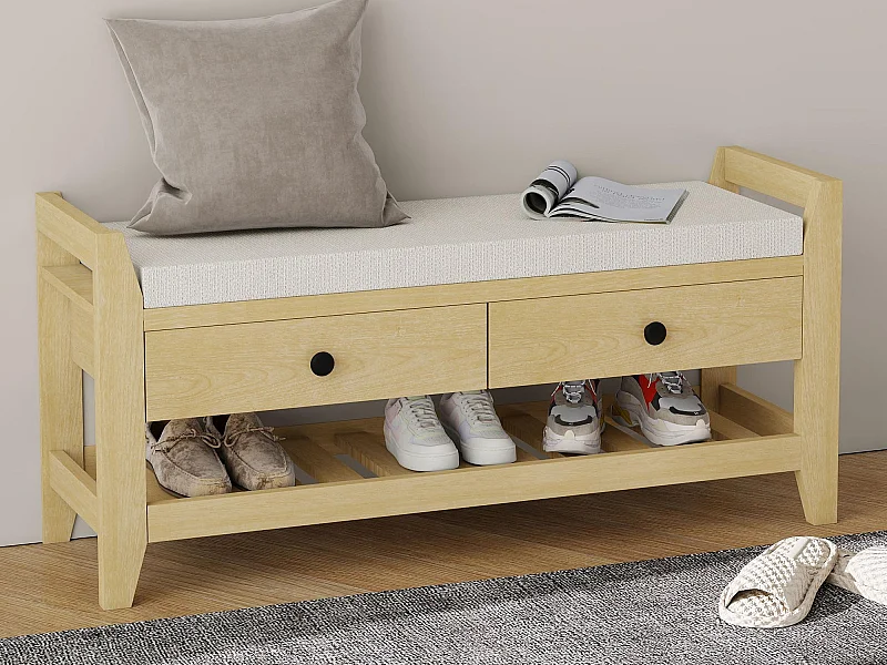 Schuhschrank - mit Sitz - mit 2 Schubladen - mit offenen Regalen - Natürlich