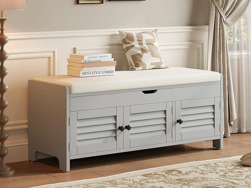 Schoenenkast - met zitplaats - met 3 deuren - met opslagruimte onder de zitplaats - Grijs