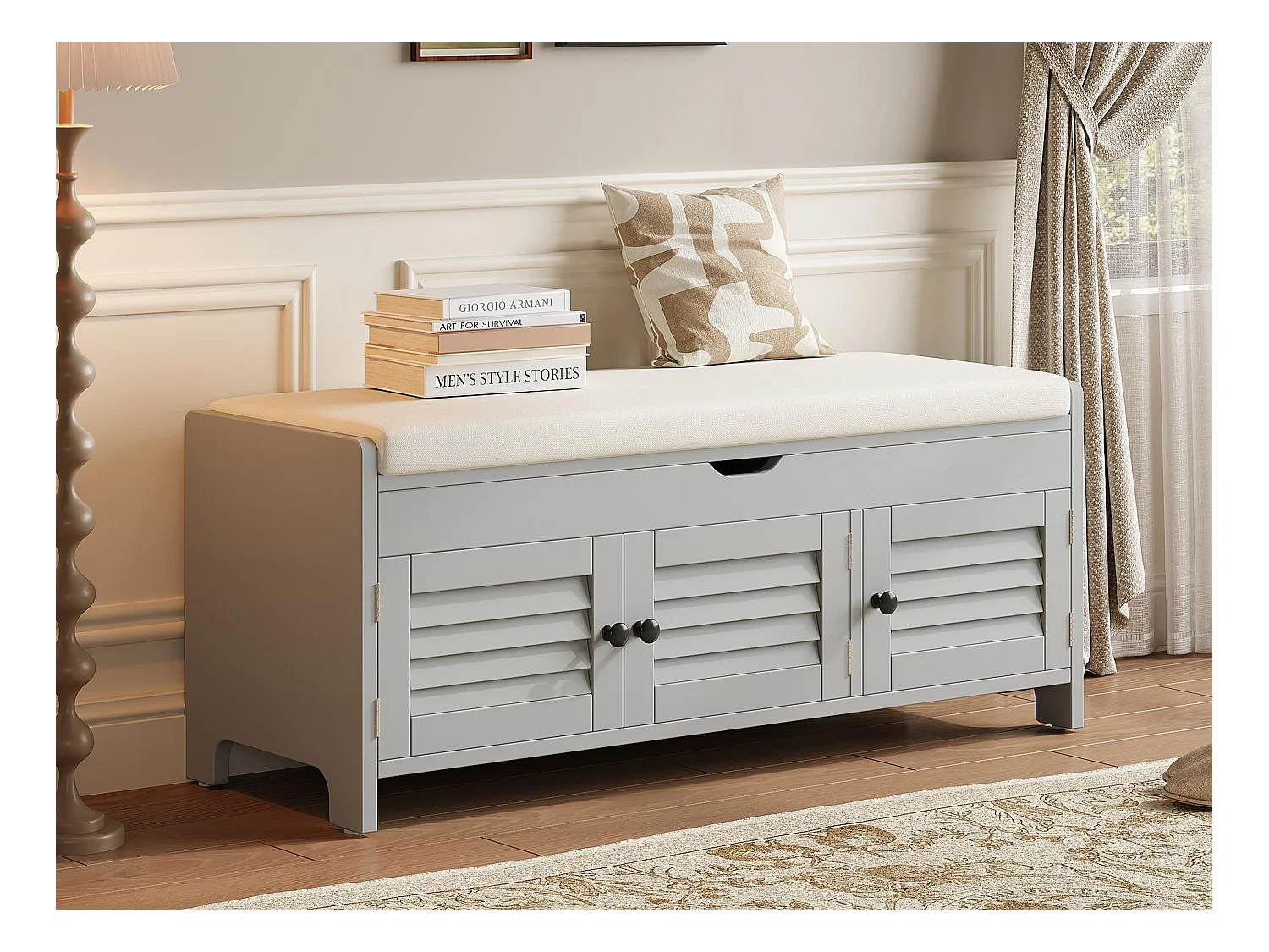 Meuble à chaussures - avec siège - avec 3 portes - avec rangement sous le siège - Gris