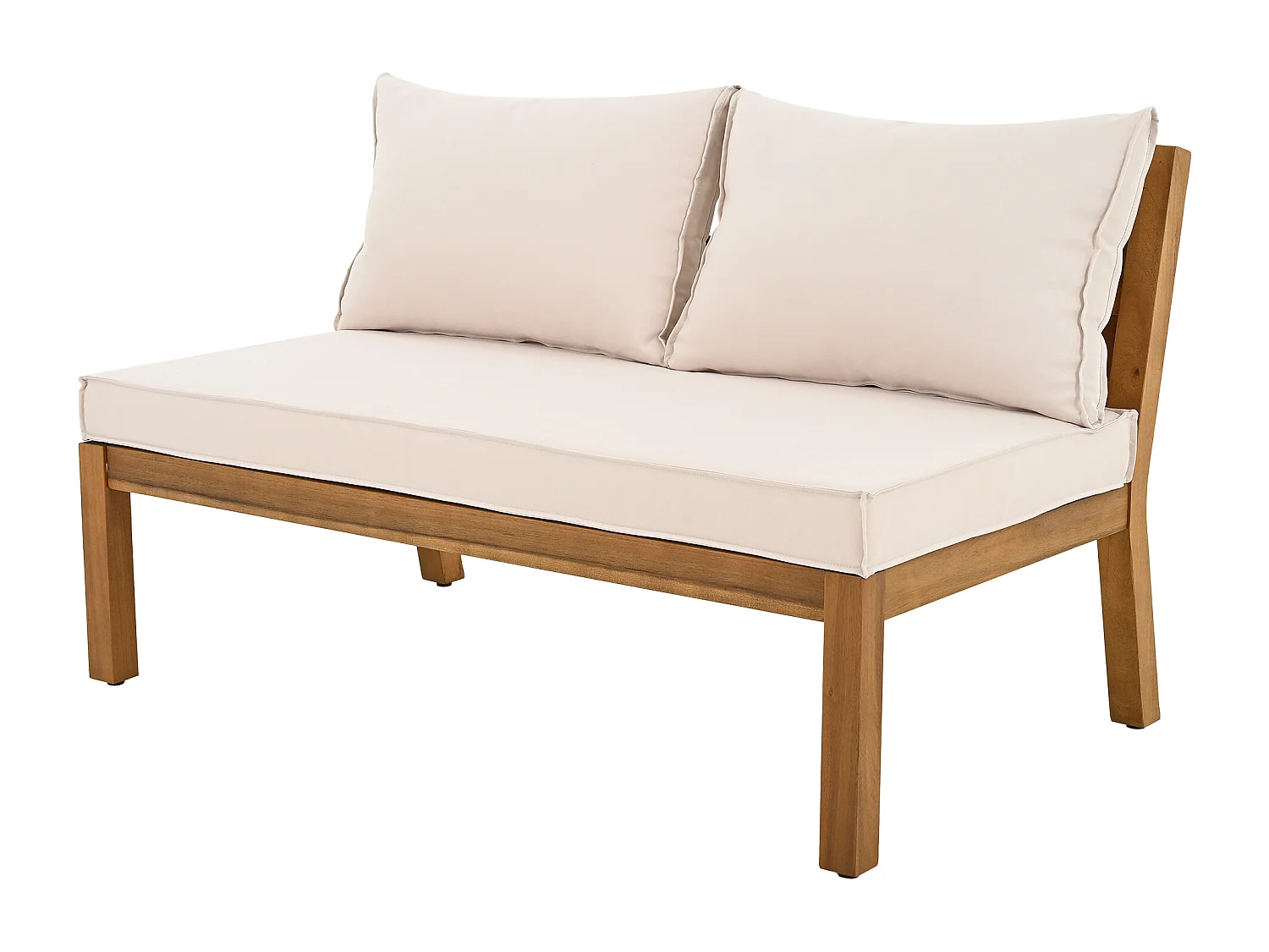 Ensemble de salon de jardin 4 places, canapé d'angle + table basse, structure en acacia, en corde tressée, Beige
