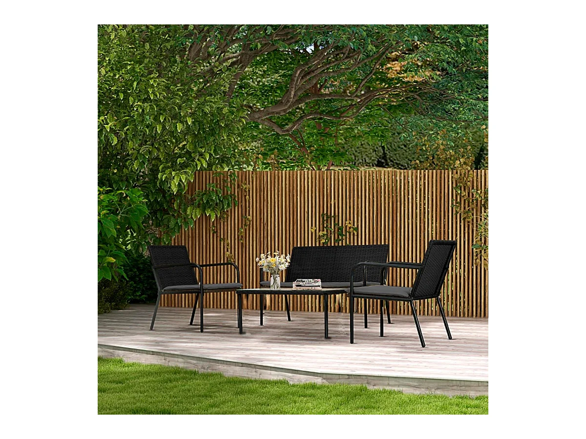 Conjunto de jardín Mykonos 2 sillones + 1 sofá doble + mesa de centro marrón/negro