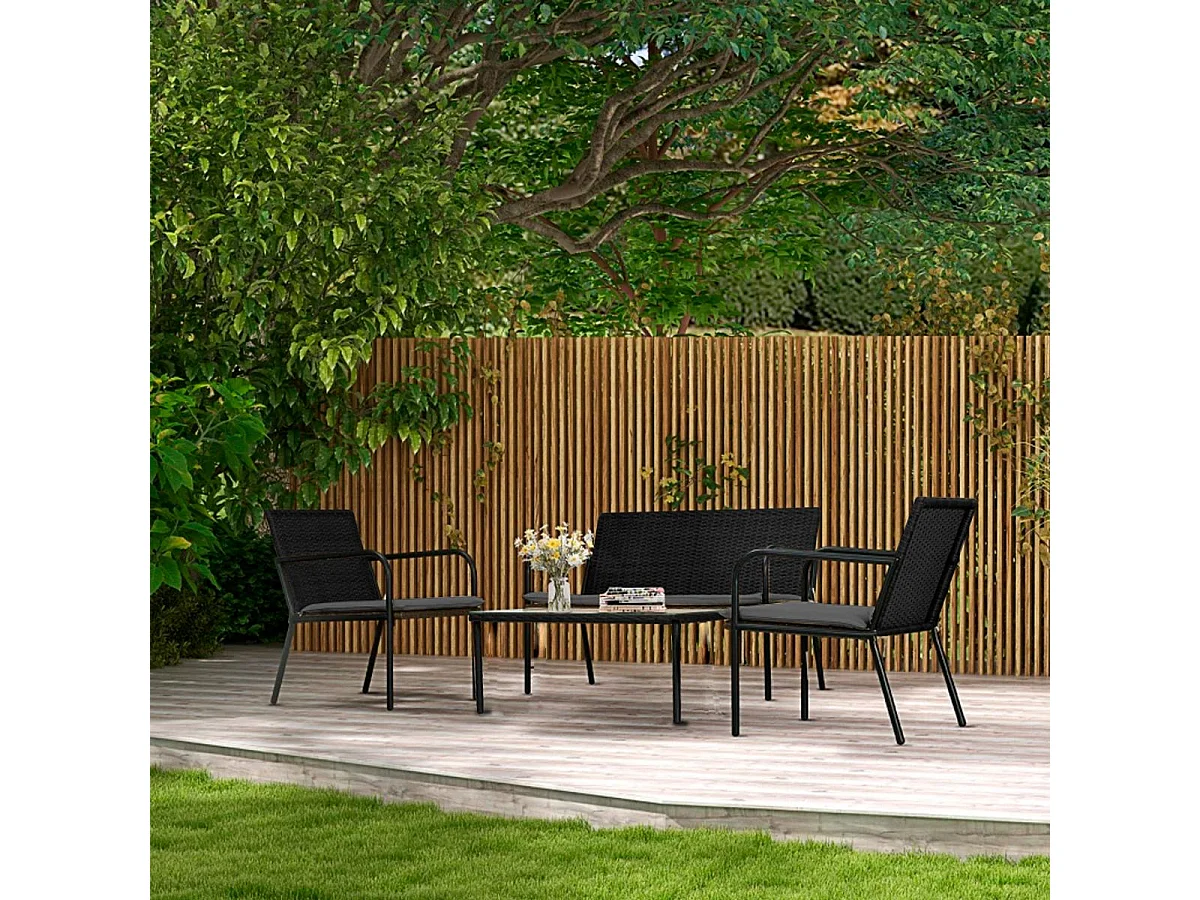 Conjunto de jardín Mykonos 2 sillones + 1 sofá doble + mesa de centro marrón/negro