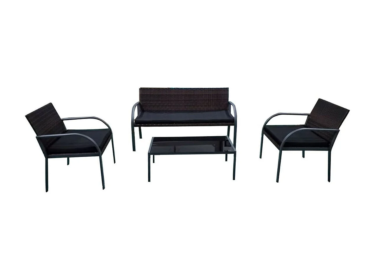 Conjunto de jardín Mykonos 2 sillones + 1 sofá doble + mesa de centro marrón/negro